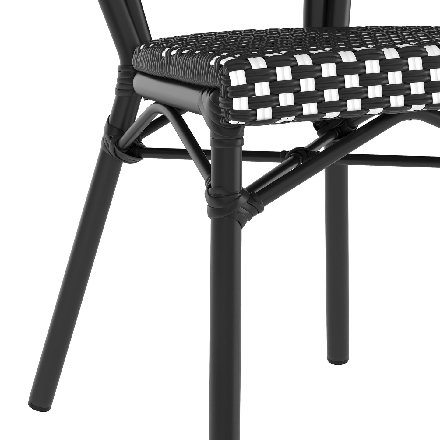 Lourdes Indoor/Outdoor Commercial Thonet Bistro Stacking Chair, PE Rattan and Aluminum Frame
