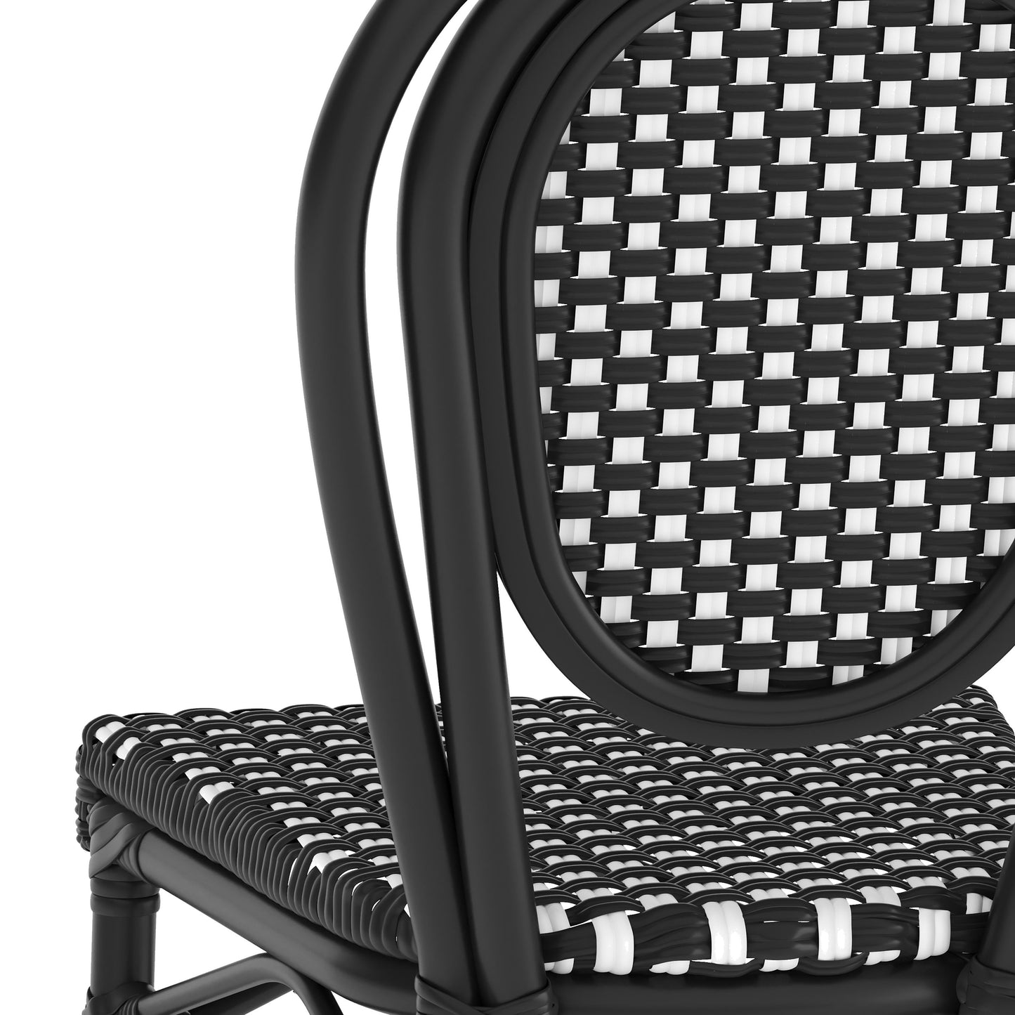 Lourdes Indoor/Outdoor Commercial Thonet Bistro Stacking Chair, PE Rattan and Aluminum Frame