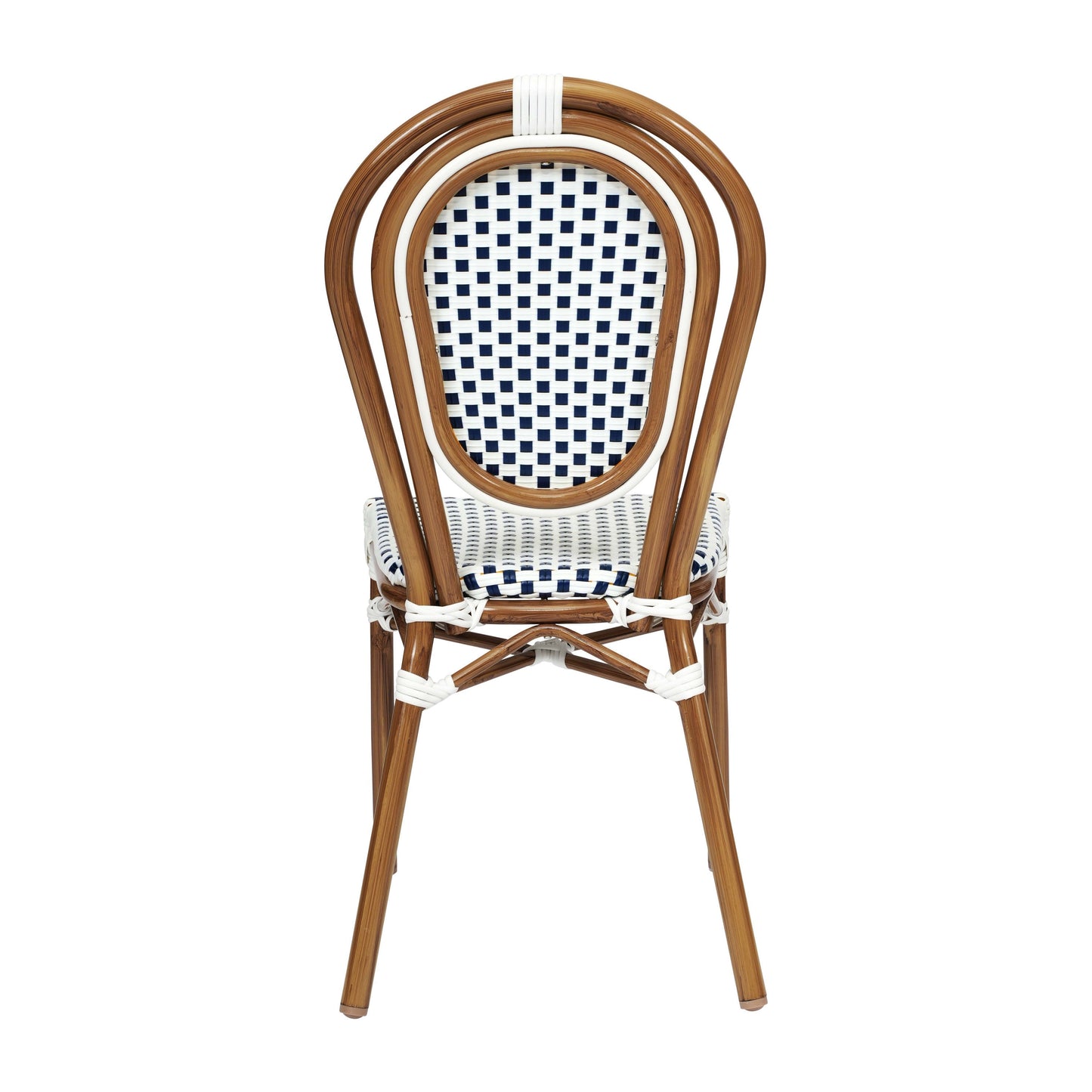 Lourdes Indoor/Outdoor Commercial Thonet Bistro Stacking Chair, PE Rattan and Aluminum Frame