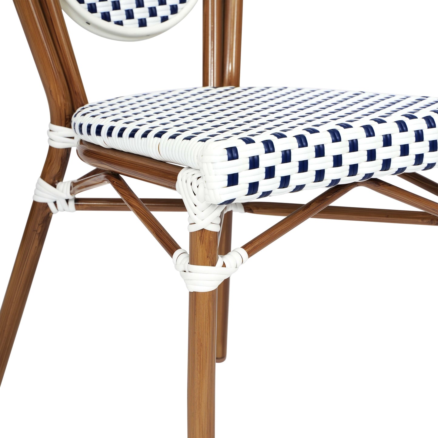 Lourdes Indoor/Outdoor Commercial Thonet Bistro Stacking Chair, PE Rattan and Aluminum Frame