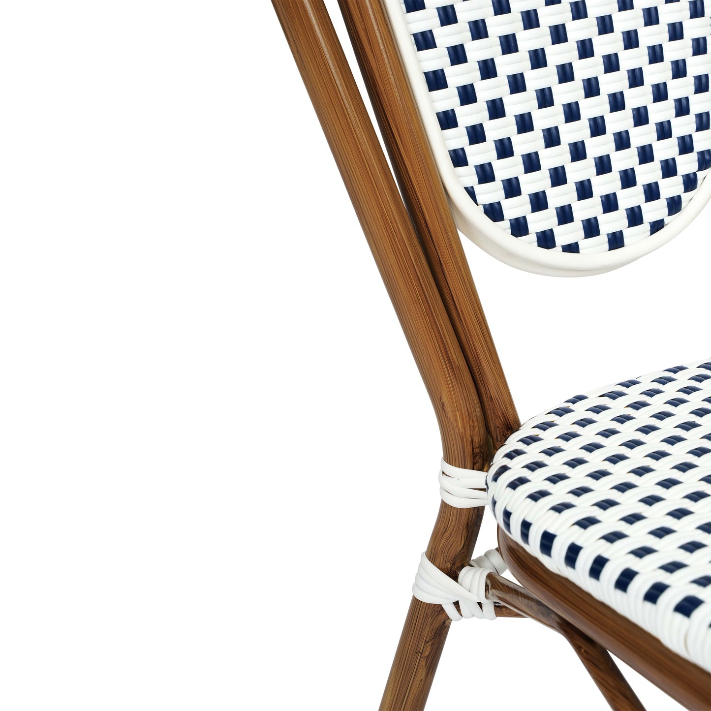 Lourdes Indoor/Outdoor Commercial Thonet Bistro Stacking Chair, PE Rattan and Aluminum Frame
