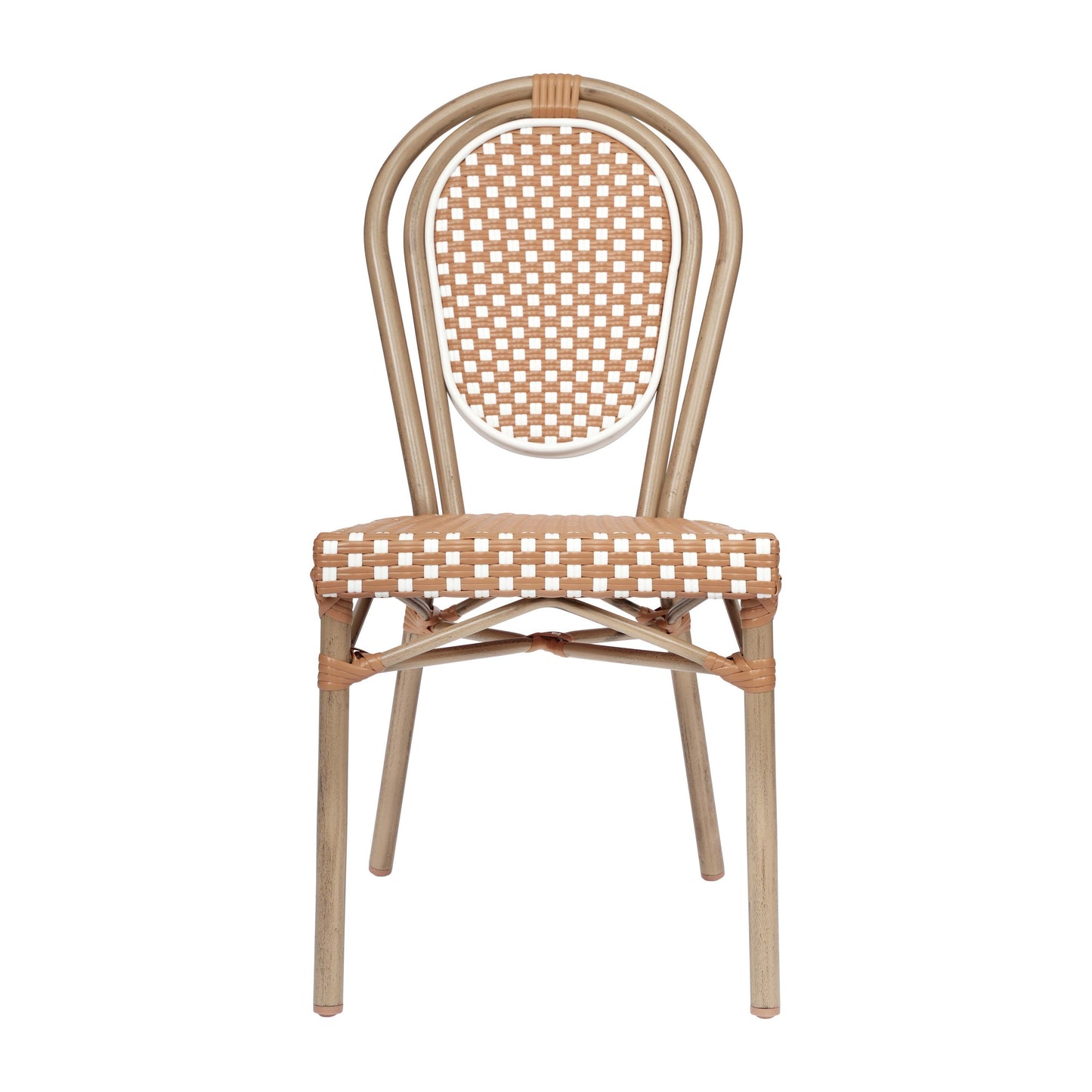 Lourdes Indoor/Outdoor Commercial Thonet Bistro Stacking Chair, PE Rattan and Aluminum Frame