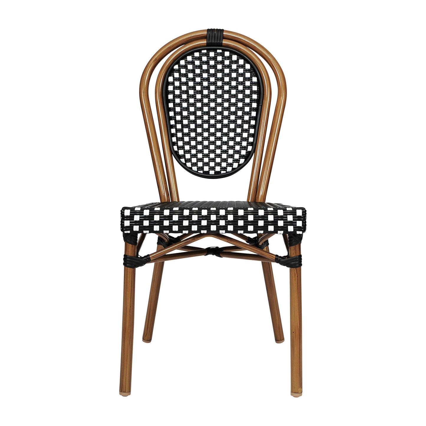 Lourdes Indoor/Outdoor Commercial Thonet Bistro Stacking Chair, PE Rattan and Aluminum Frame