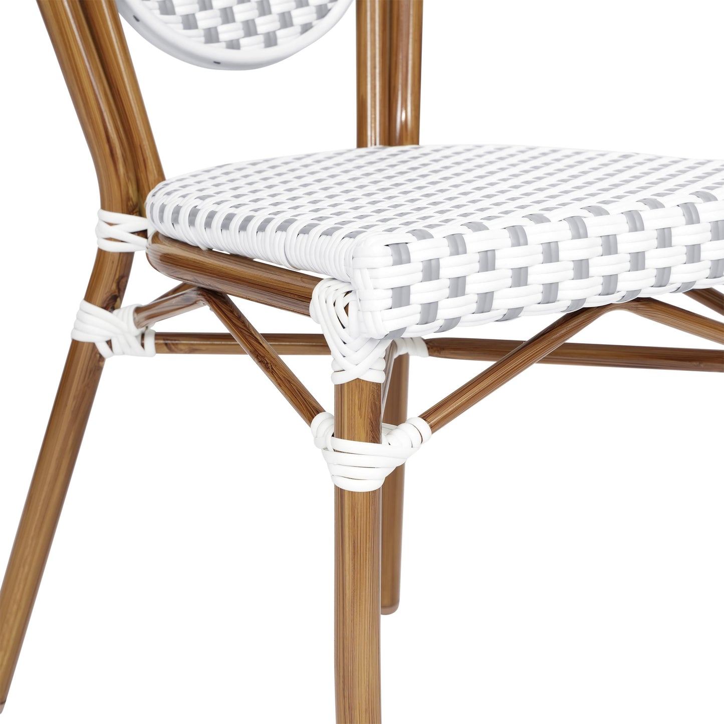 Lourdes Indoor/Outdoor Commercial Thonet Bistro Stacking Chair, PE Rattan and Aluminum Frame