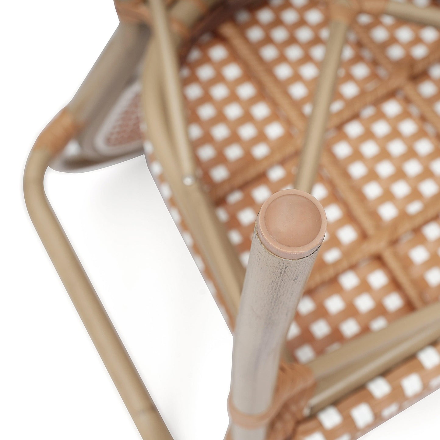 Lourdes Indoor/Outdoor Commercial Thonet Bistro Stacking Chair with Arms, PE Rattan and Aluminum Frame