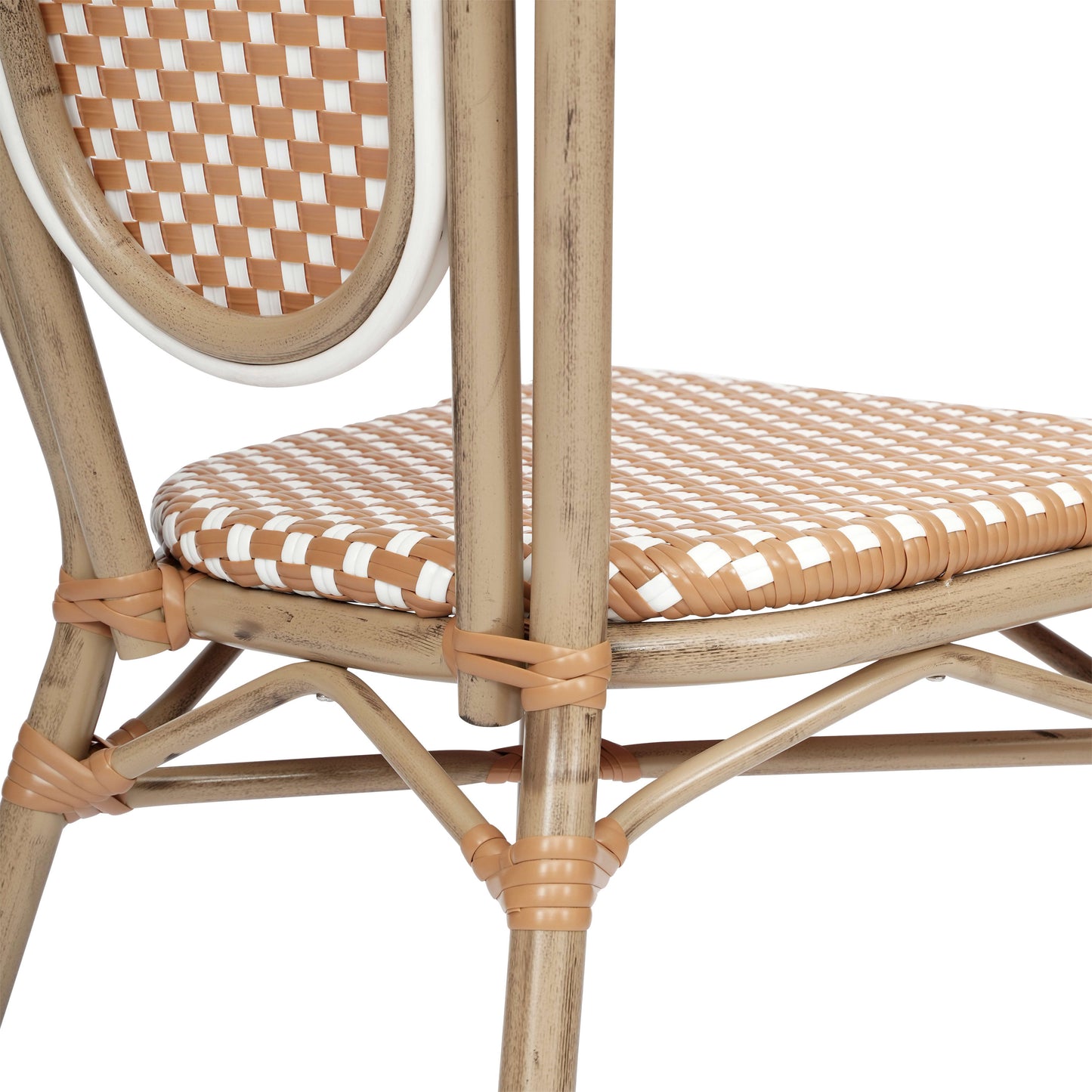Lourdes Indoor/Outdoor Commercial Thonet Bistro Stacking Chair, PE Rattan and Aluminum Frame