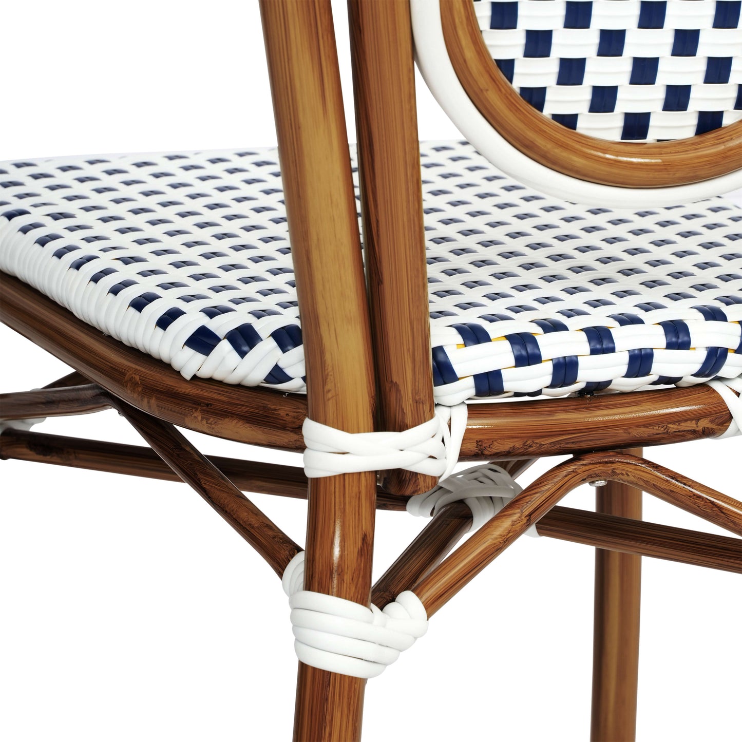 Lourdes Indoor/Outdoor Commercial Thonet Bistro Stacking Chair, PE Rattan and Aluminum Frame