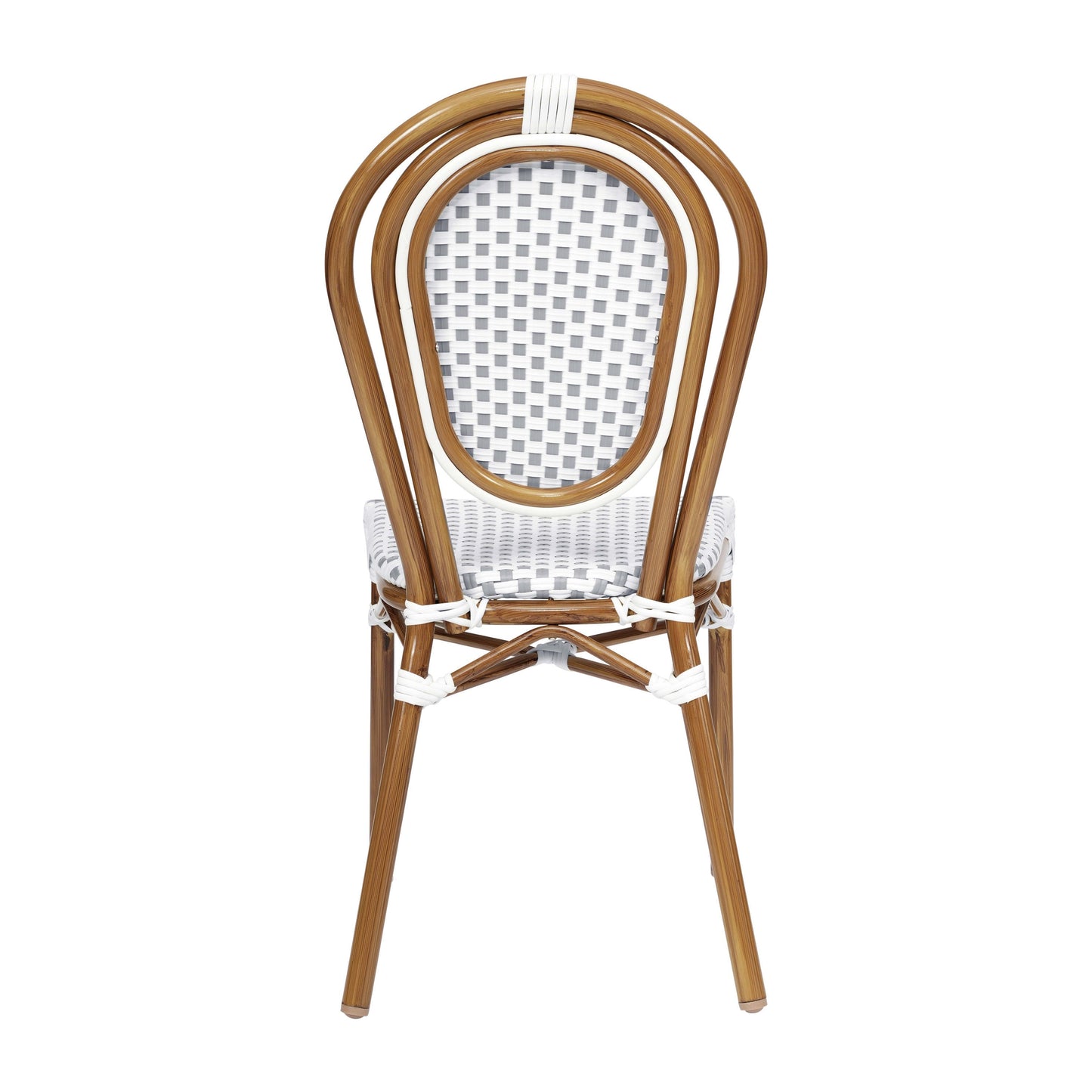 Lourdes Indoor/Outdoor Commercial Thonet Bistro Stacking Chair, PE Rattan and Aluminum Frame