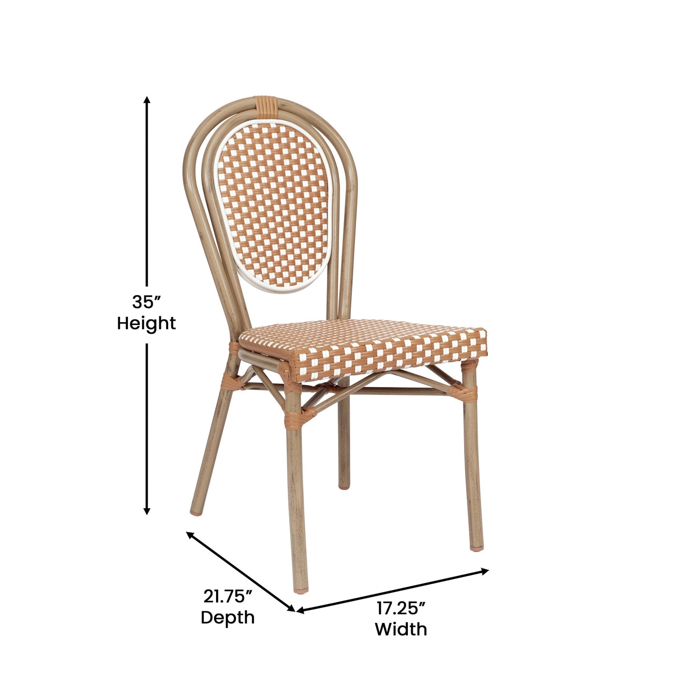 Lourdes Indoor/Outdoor Commercial Thonet Bistro Stacking Chair, PE Rattan and Aluminum Frame