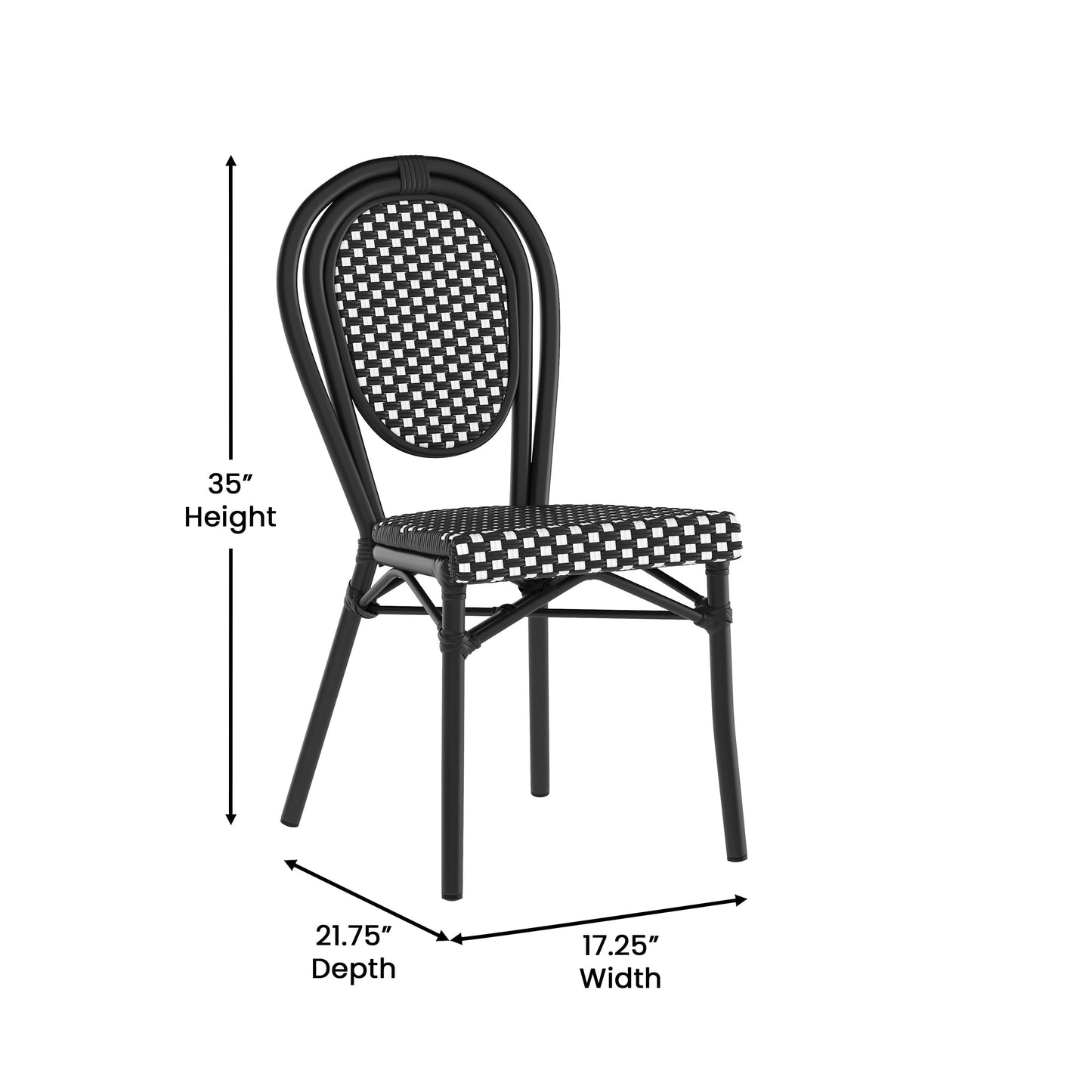Lourdes Indoor/Outdoor Commercial Thonet Bistro Stacking Chair, PE Rattan and Aluminum Frame