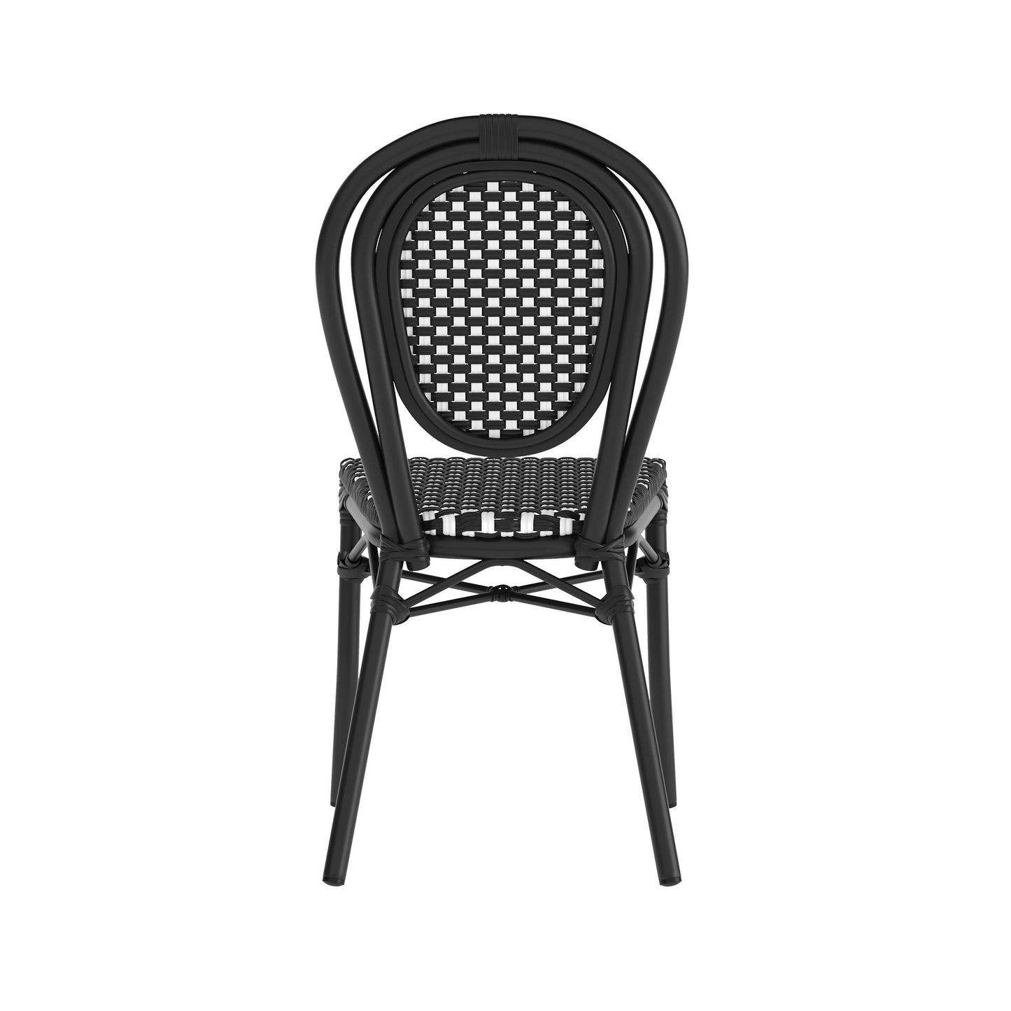 Lourdes Indoor/Outdoor Commercial Thonet Bistro Stacking Chair, PE Rattan and Aluminum Frame