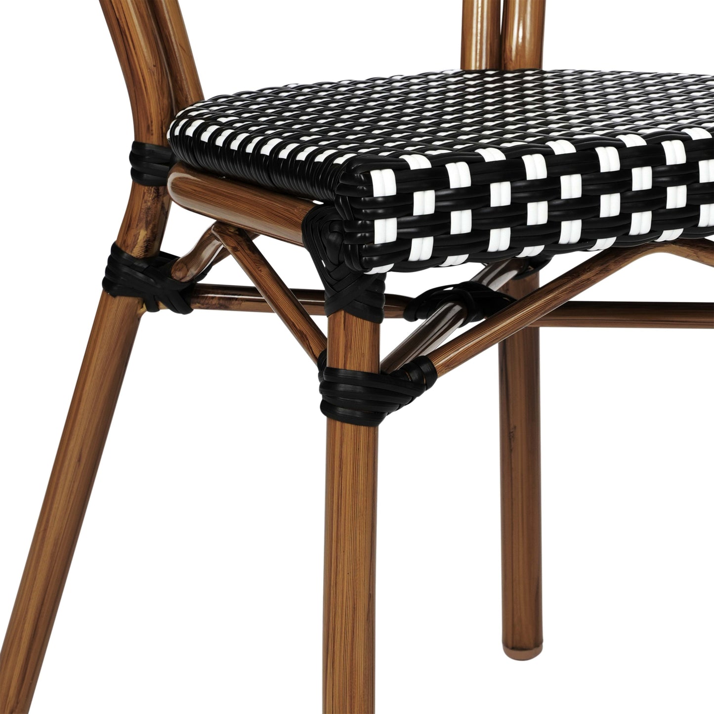 Lourdes Indoor/Outdoor Commercial Thonet Bistro Stacking Chair, PE Rattan and Aluminum Frame