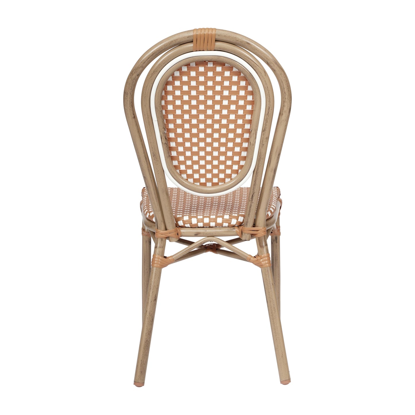 Lourdes Indoor/Outdoor Commercial Thonet Bistro Stacking Chair, PE Rattan and Aluminum Frame