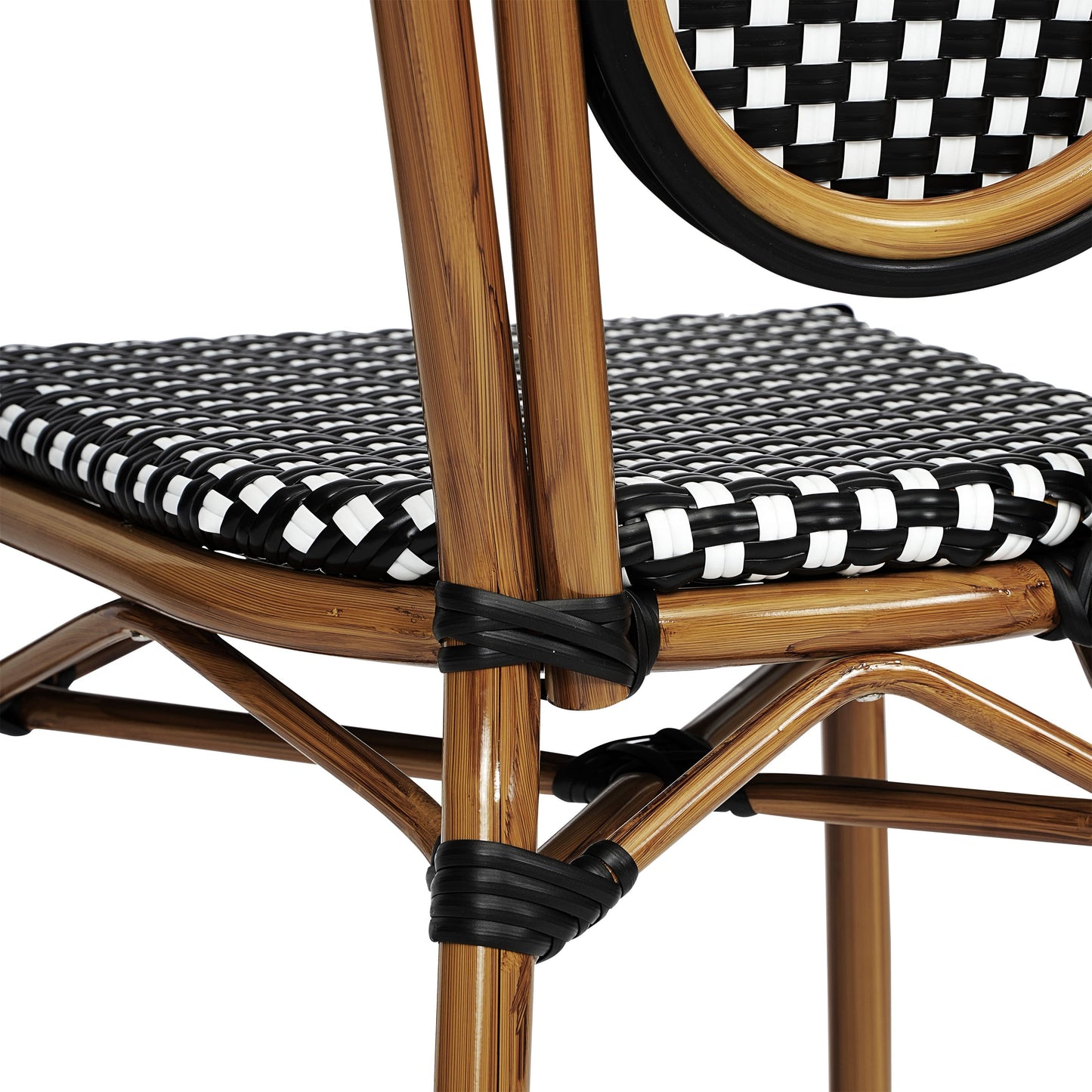 Lourdes Indoor/Outdoor Commercial Thonet Bistro Stacking Chair, PE Rattan and Aluminum Frame