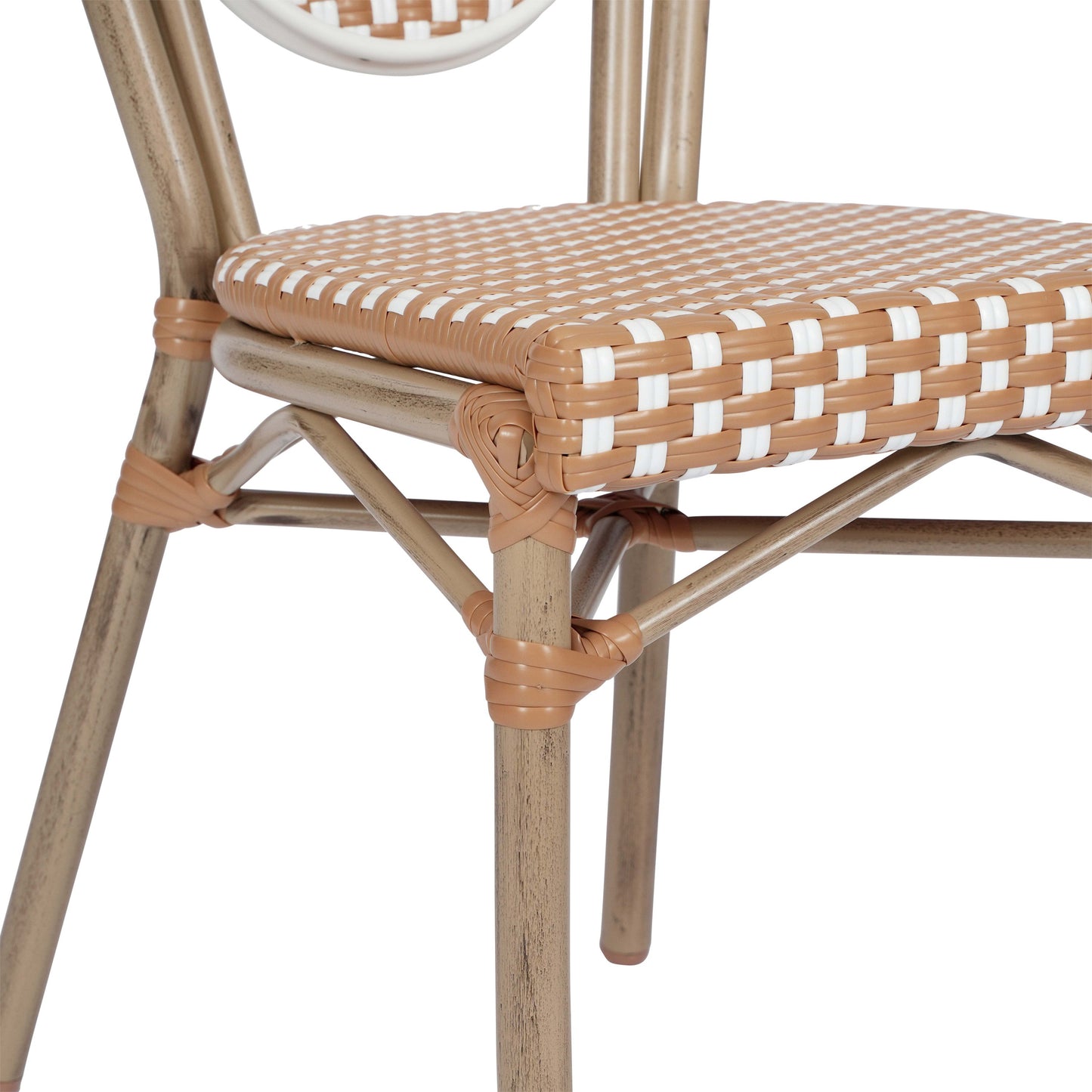 Lourdes Indoor/Outdoor Commercial Thonet Bistro Stacking Chair, PE Rattan and Aluminum Frame