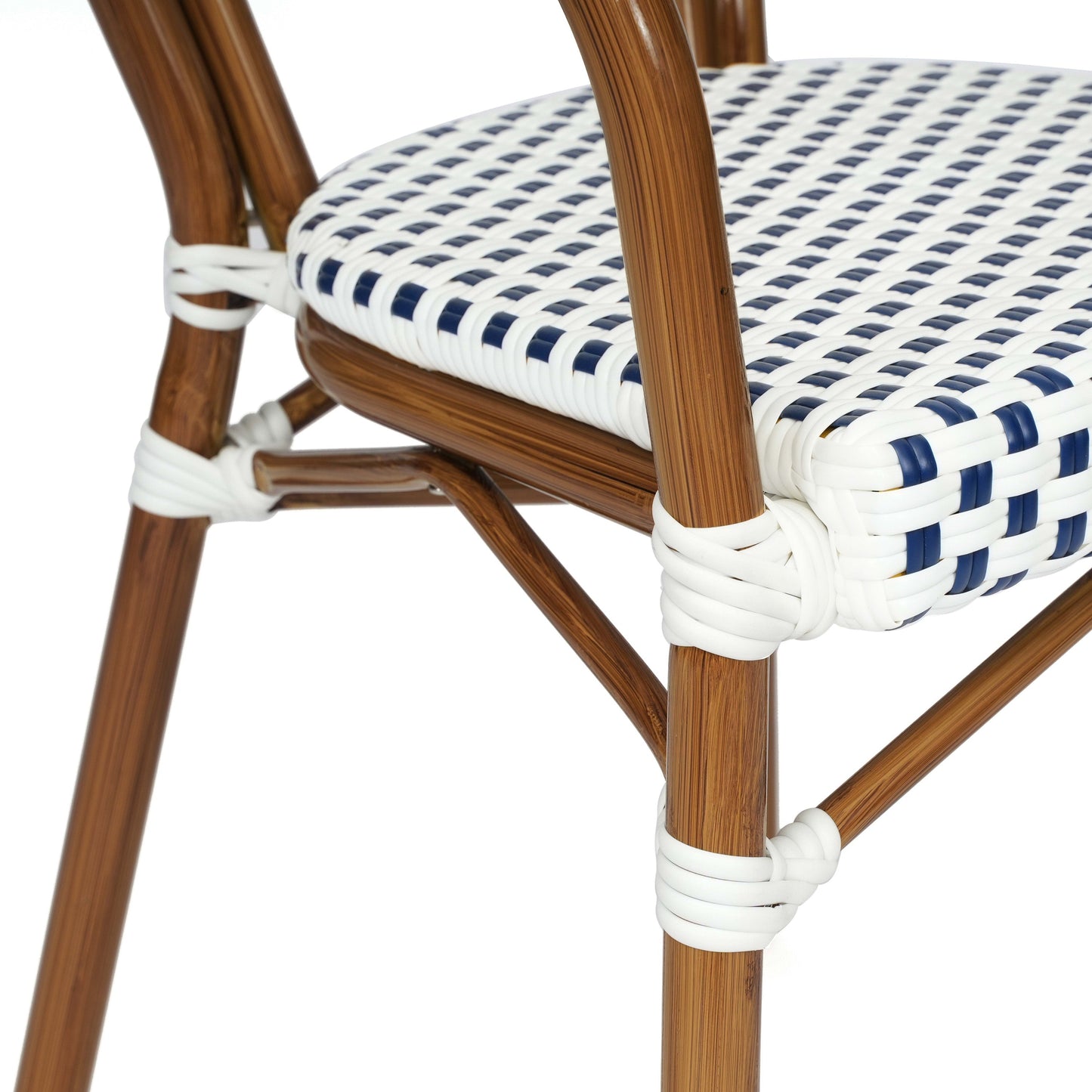 Lourdes Indoor/Outdoor Commercial Thonet Bistro Stacking Chair with Arms, PE Rattan and Aluminum Frame