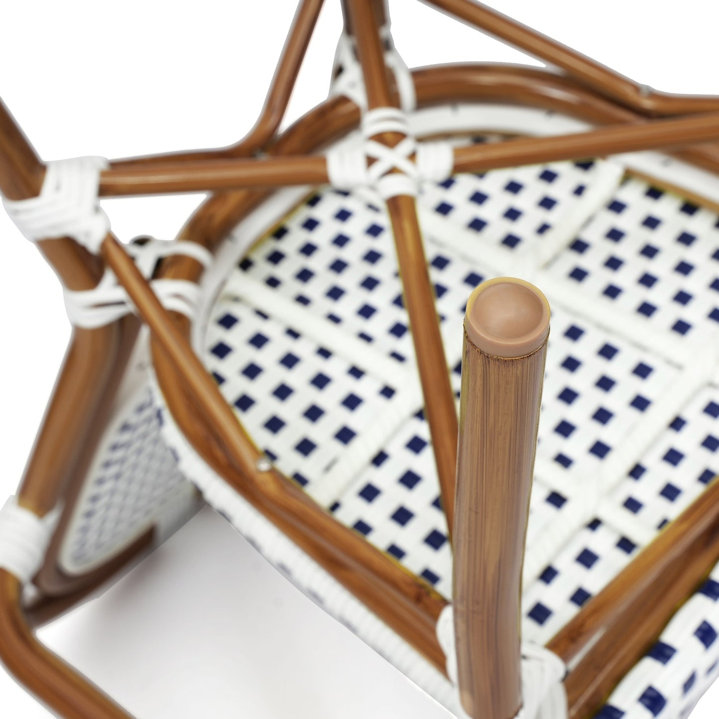 Lourdes Indoor/Outdoor Commercial Thonet Bistro Stacking Chair with Arms, PE Rattan and Aluminum Frame