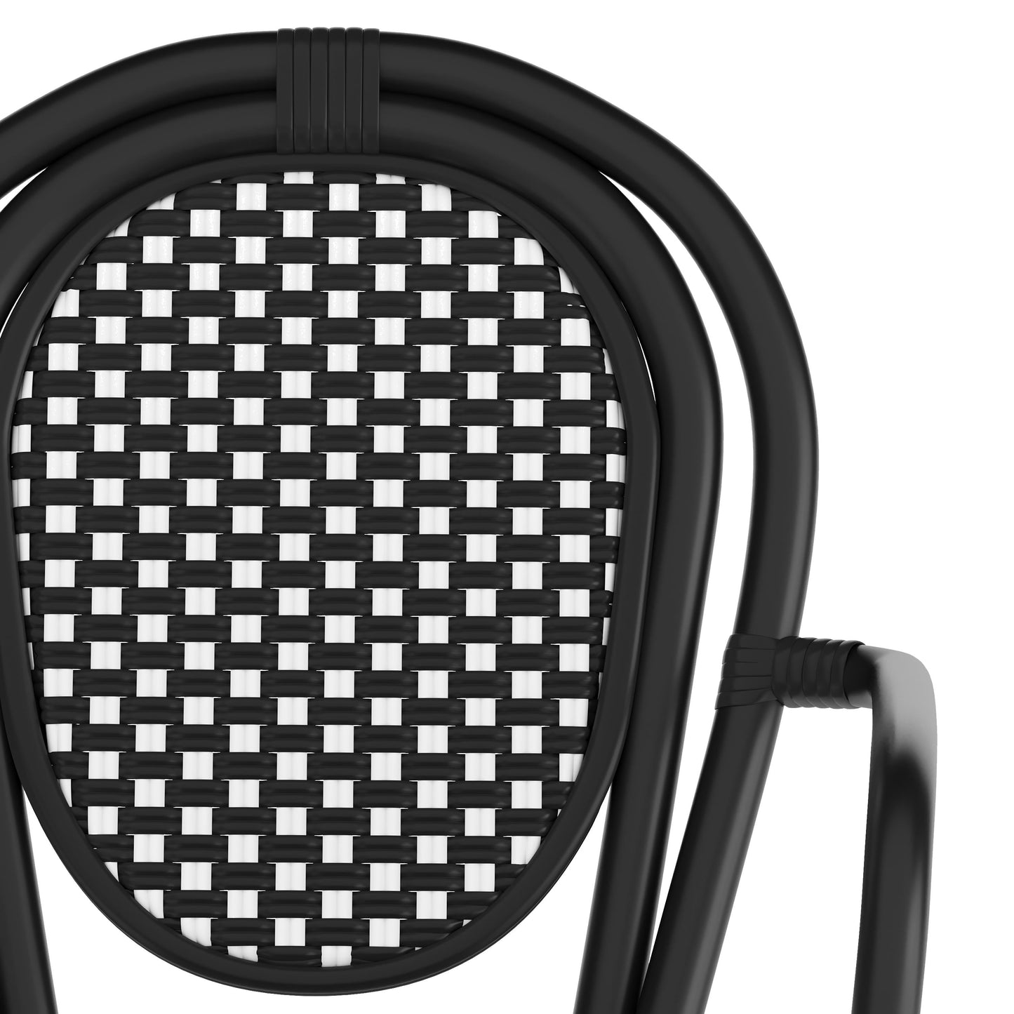 Lourdes Indoor/Outdoor Commercial Thonet Bistro Stacking Chair with Arms, PE Rattan and Aluminum Frame