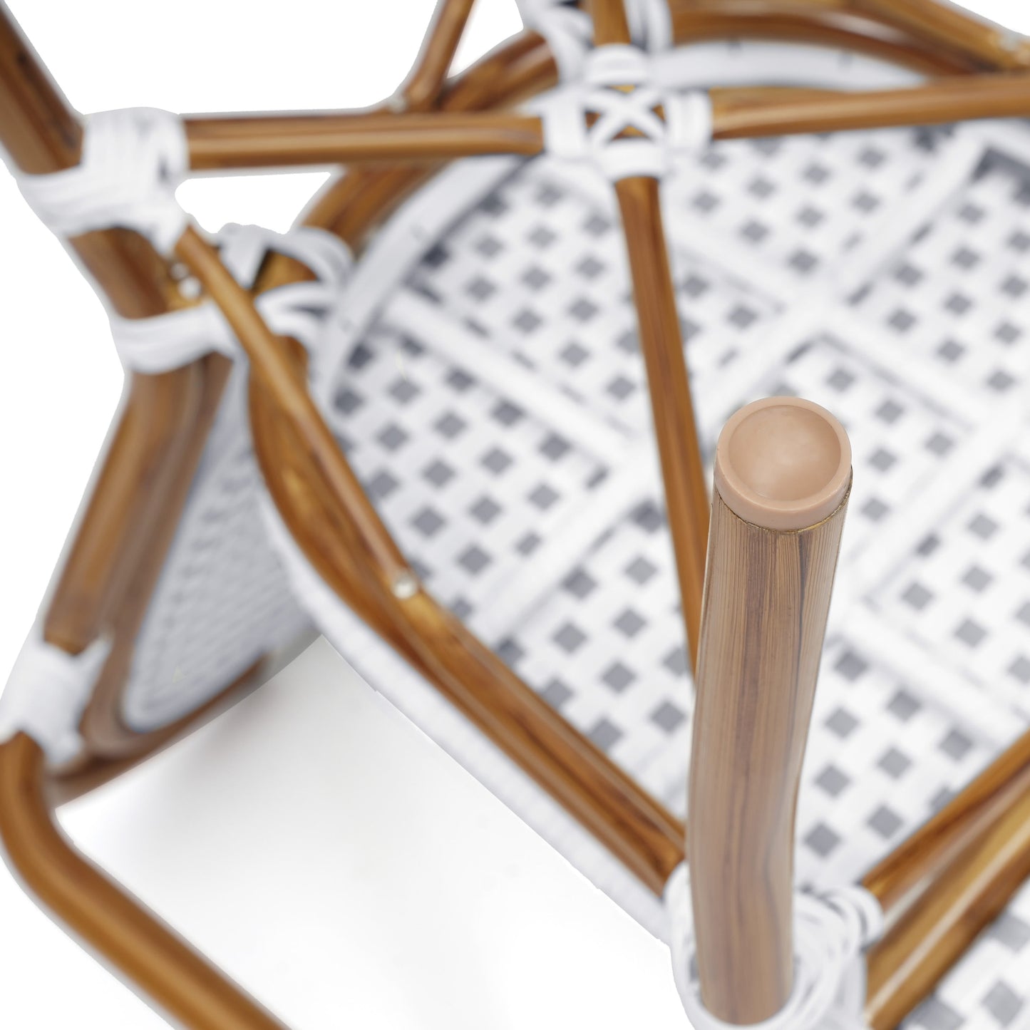 Lourdes Indoor/Outdoor Commercial Thonet Bistro Stacking Chair with Arms, PE Rattan and Aluminum Frame