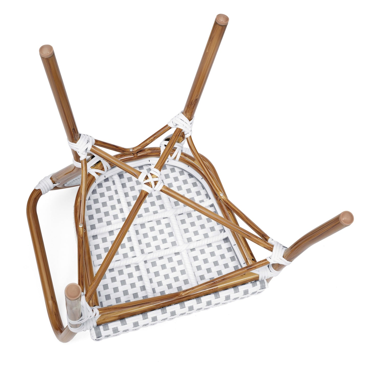 Lourdes Indoor/Outdoor Commercial Thonet Bistro Stacking Chair with Arms, PE Rattan and Aluminum Frame