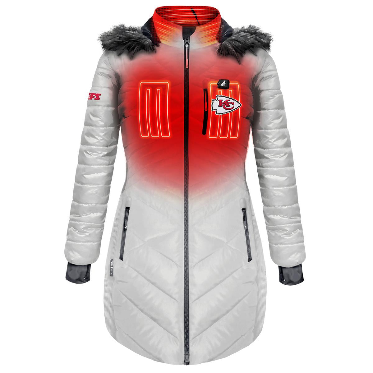 ActionHeat Kansas City Chiefs 5V Women's Long Puffer Battery Heated Jacket
