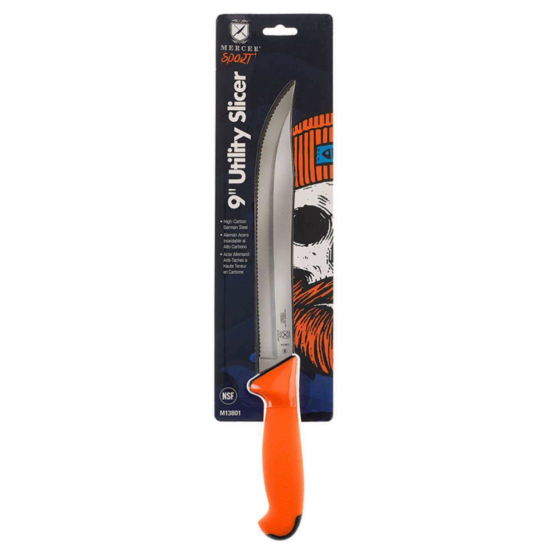 MERCER SPORT Orange Sport Handle Utility Fishing Scalloped Slicer 9" Knife