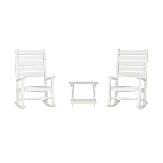 Manchester Commercial Grade 3-Piece Indoor/Outdoor Set with 2 Contemporary All-Weather HDPE Rocking Chairs and End Table