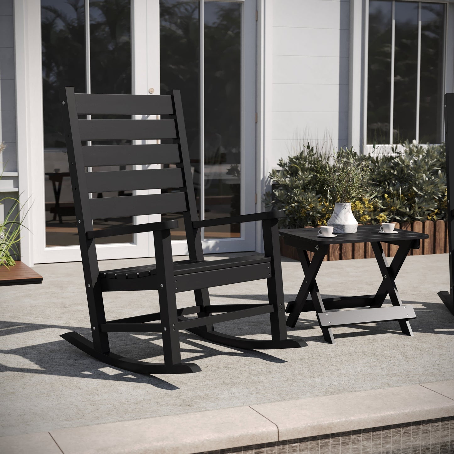 Manchester Commercial Grade 3-Piece Indoor/Outdoor Set with 2 Contemporary All-Weather HDPE Rocking Chairs and End Table