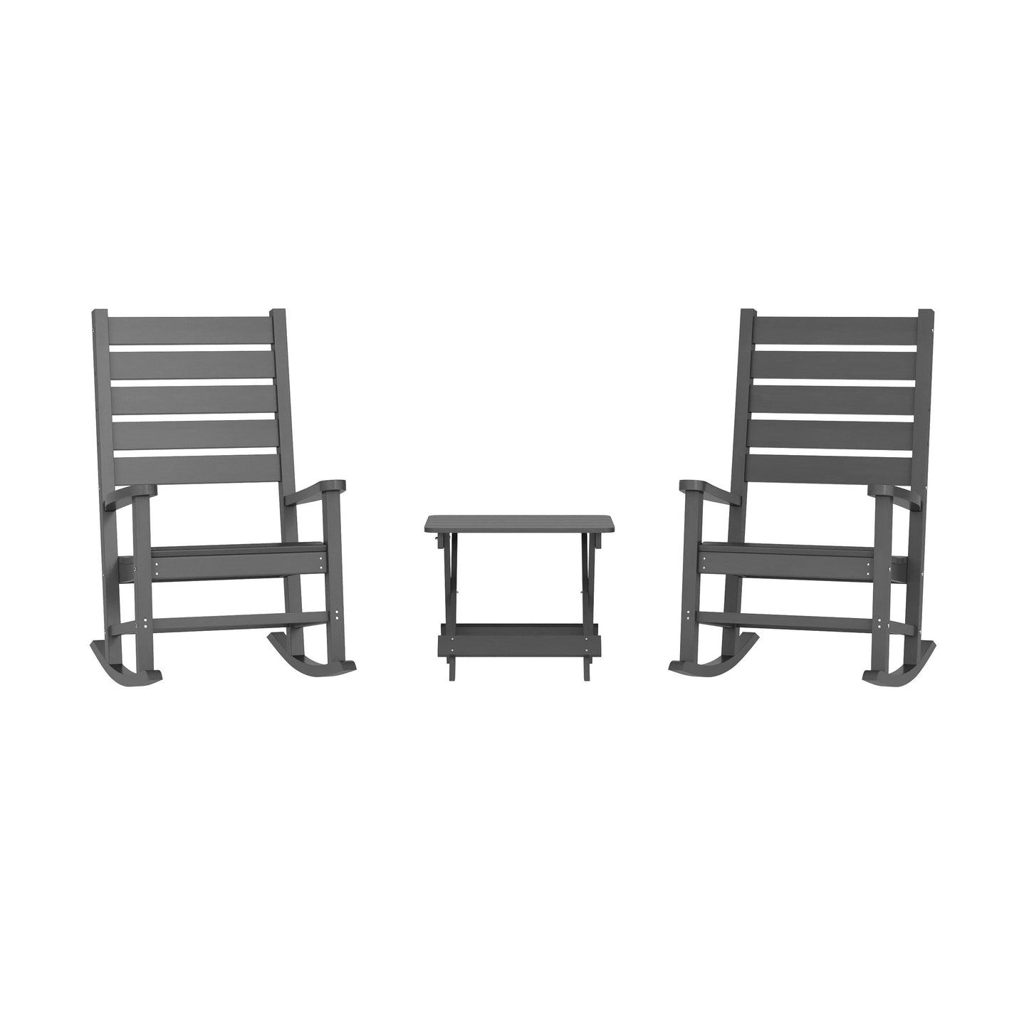 Manchester Commercial Grade 3-Piece Indoor/Outdoor Set with 2 Contemporary All-Weather HDPE Rocking Chairs and End Table