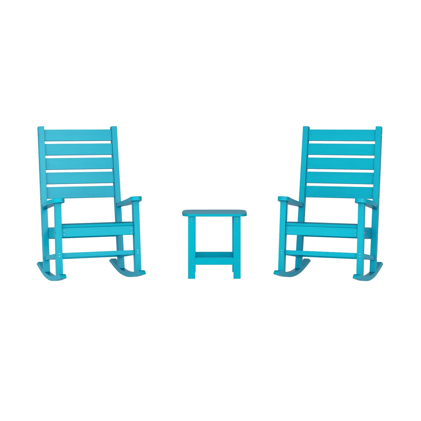 Manchester Commercial Grade 3-Piece Indoor/Outdoor Set with 2 Contemporary All-Weather HDPE Rocking Chairs and End Table