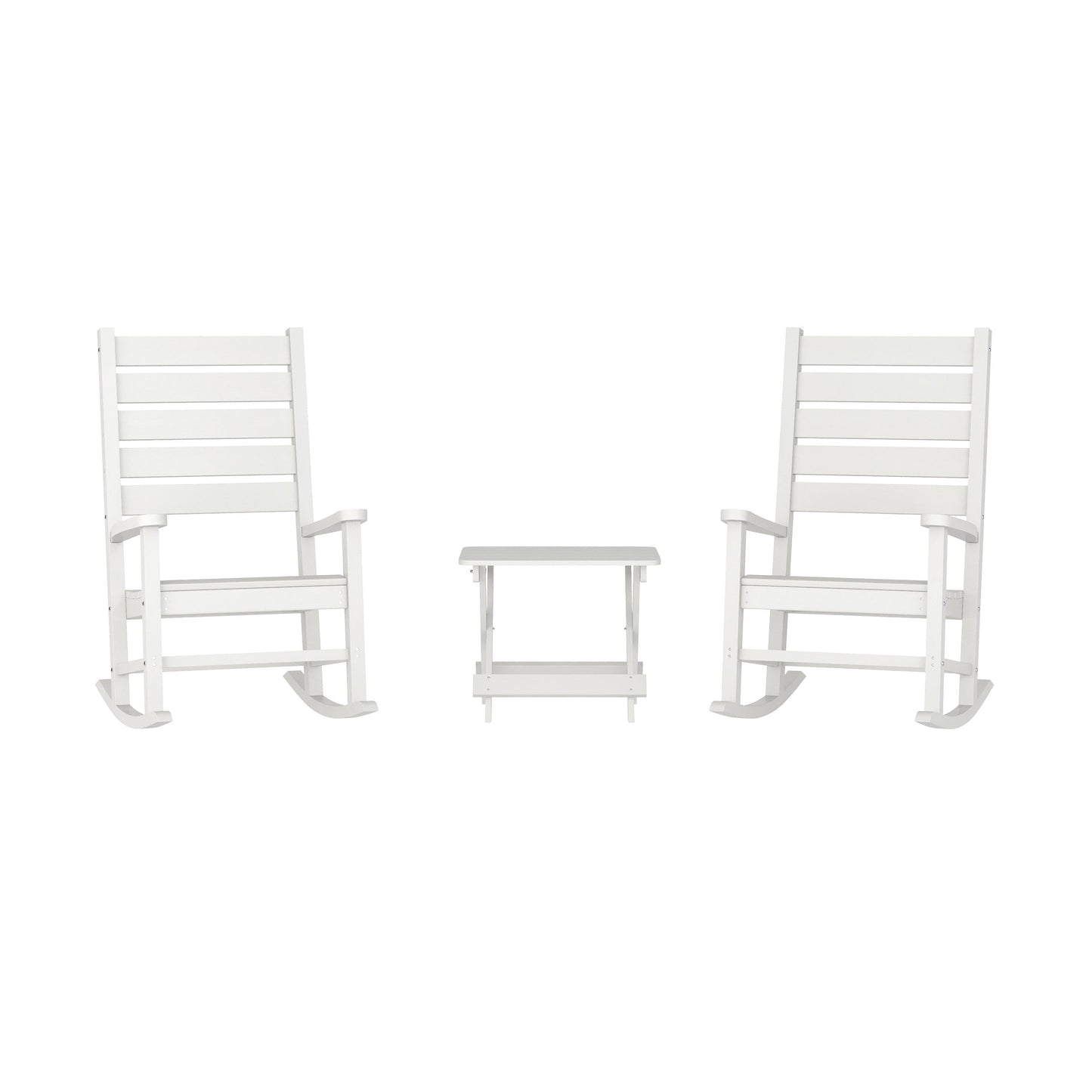 Manchester Commercial Grade 3-Piece Indoor/Outdoor Set with 2 Contemporary All-Weather HDPE Rocking Chairs and End Table