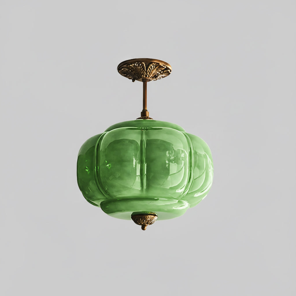 Sculpted Glass Ceiling Light With Brass Accents