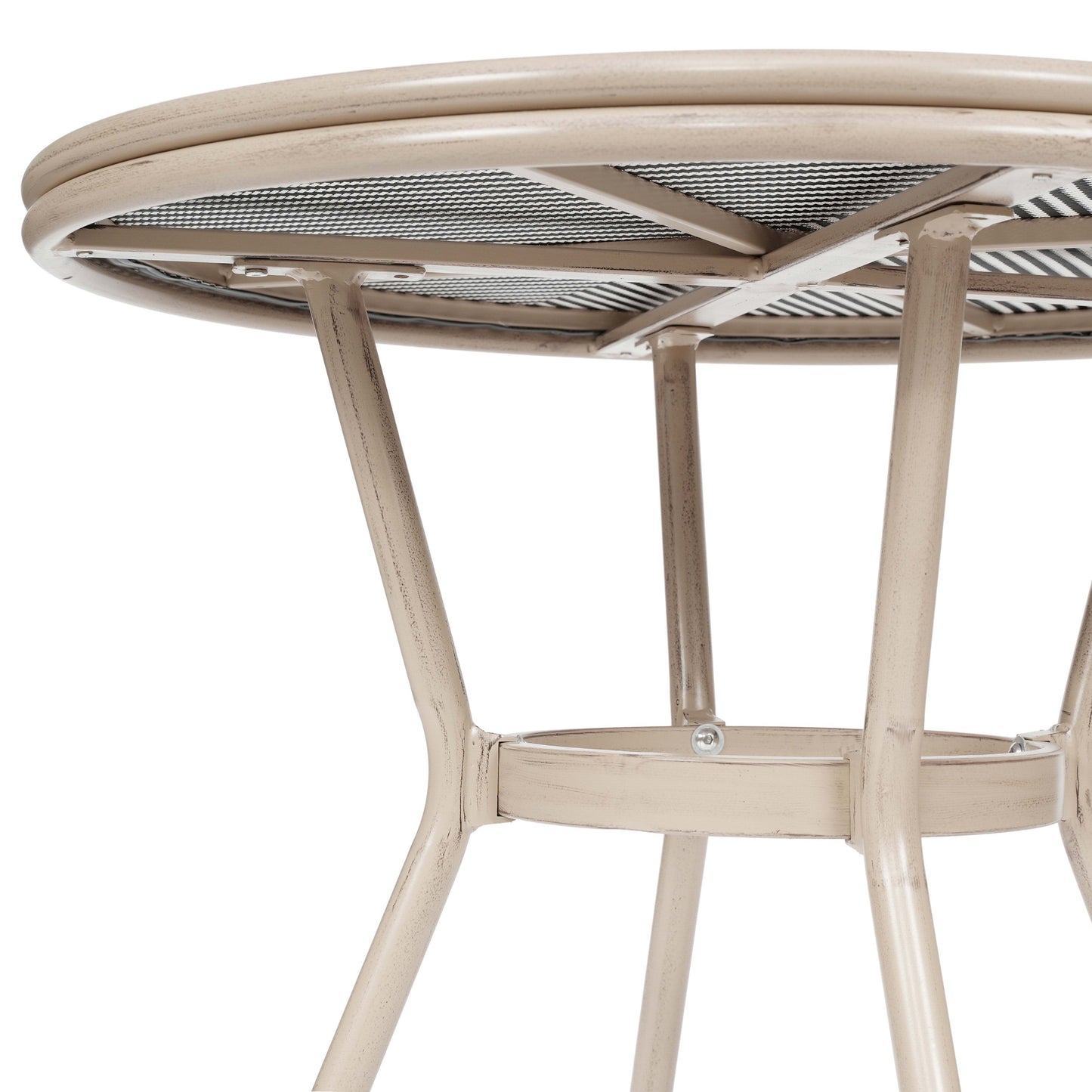 Marseille Indoor/Outdoor Commercial Bistro 31.5" Table, Textilene, Glass Top, Bamboo Print Aluminum Frame