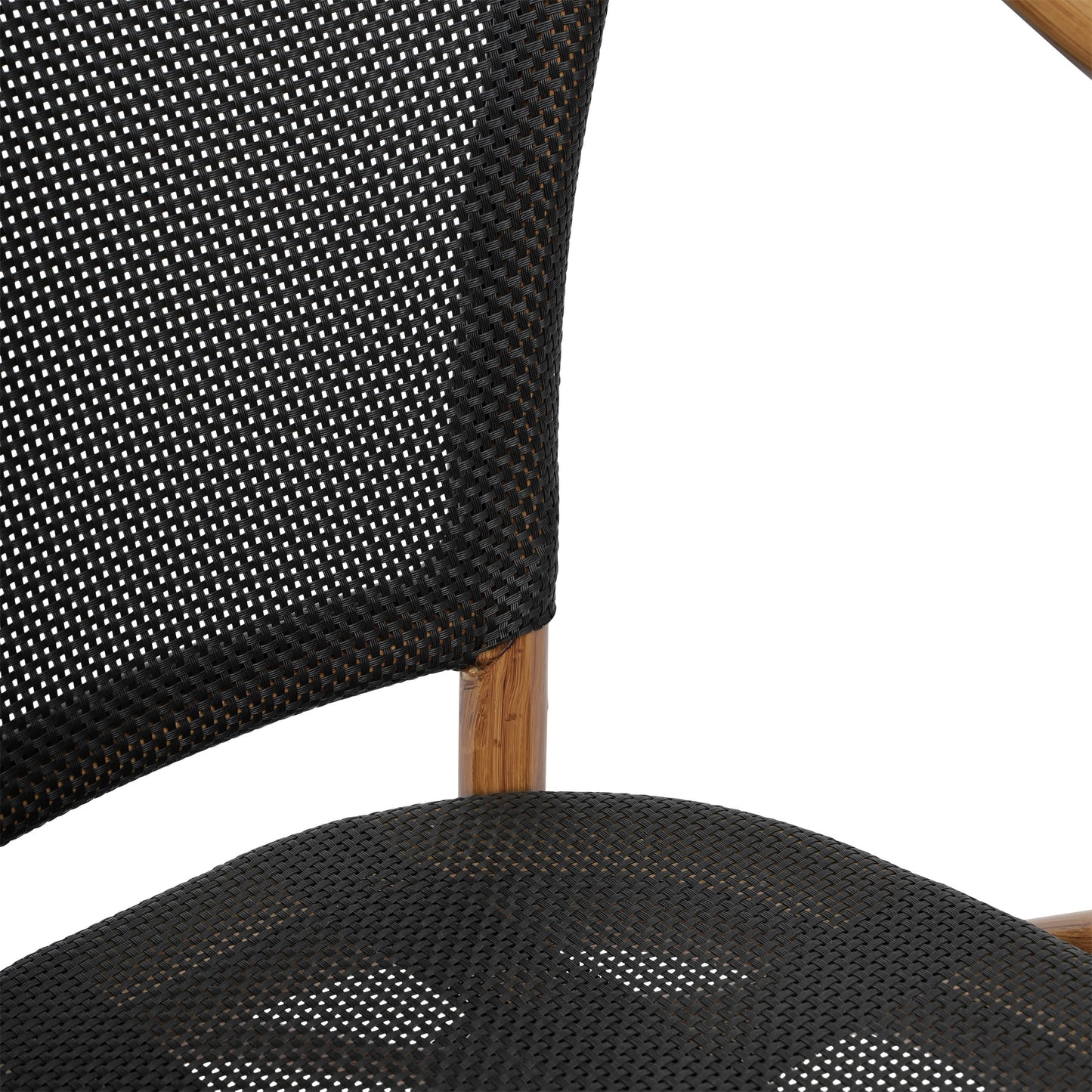 Marseille Indoor/Outdoor Commercial Bistro Stacking Chair with Arms, Textilene and Bamboo Print Aluminum Frame