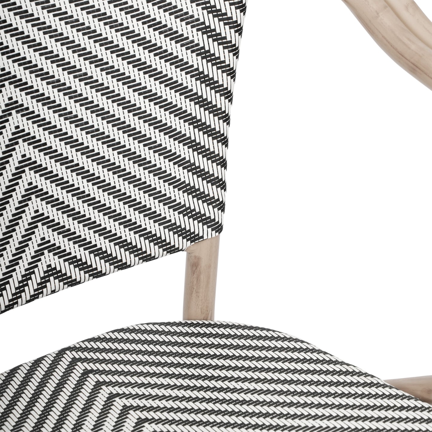 Marseille Indoor/Outdoor Commercial Bistro Stacking Chair with Arms, Textilene and Bamboo Print Aluminum Frame