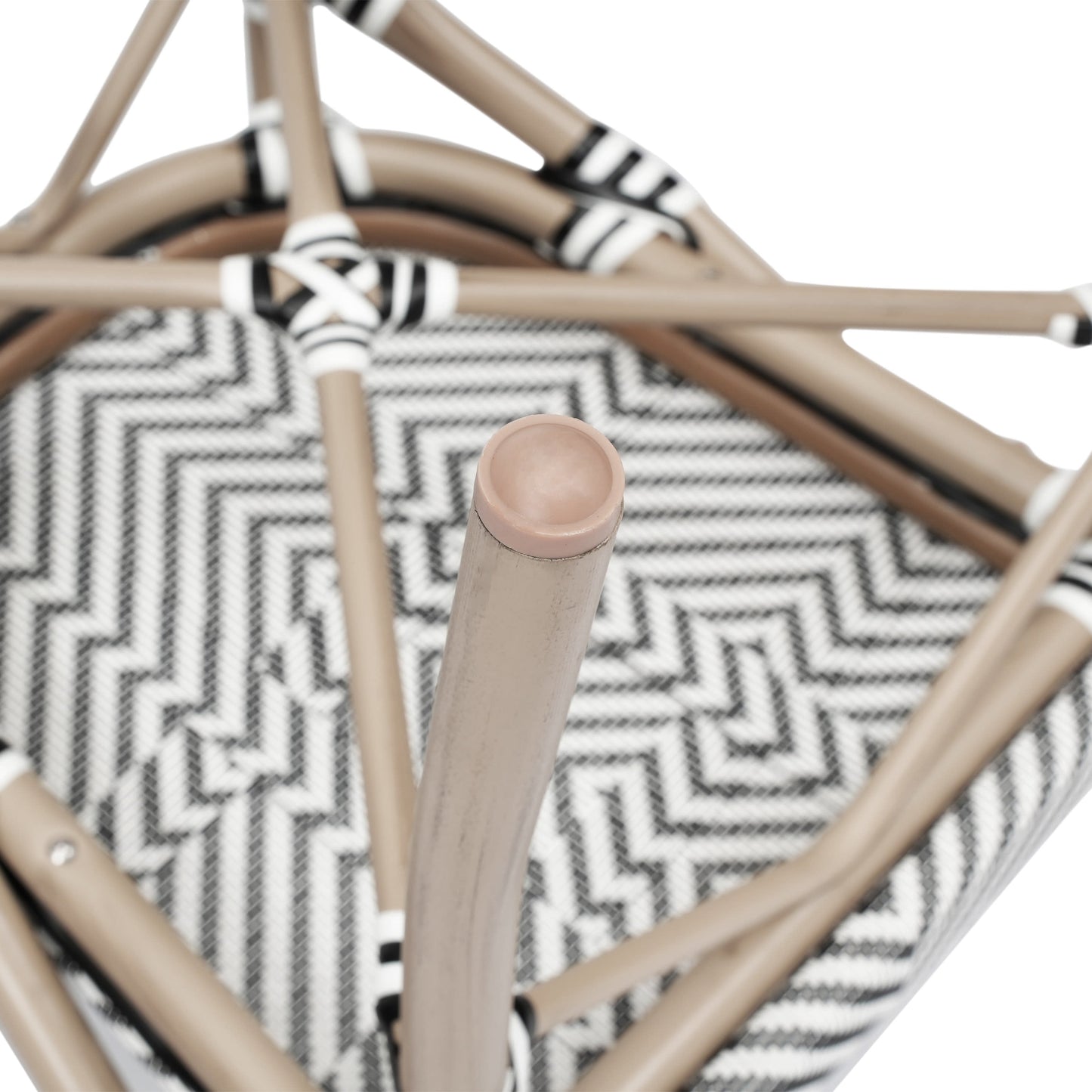 Marseille Indoor/Outdoor Commercial Bistro Stacking Chair with Arms, Textilene and Bamboo Print Aluminum Frame