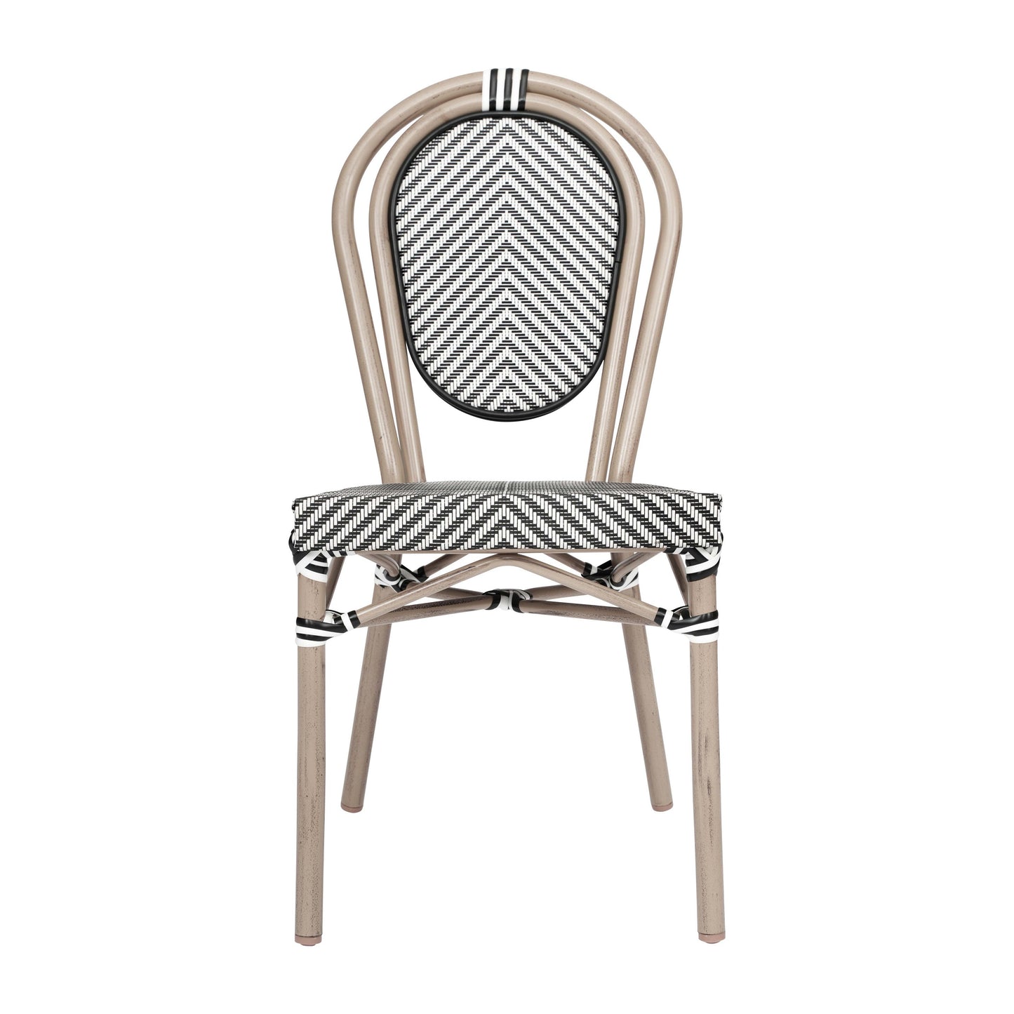 Marseille Indoor/Outdoor Commercial Thonet Bistro Stacking Chair, Textilene and Bamboo Print Aluminum Frame