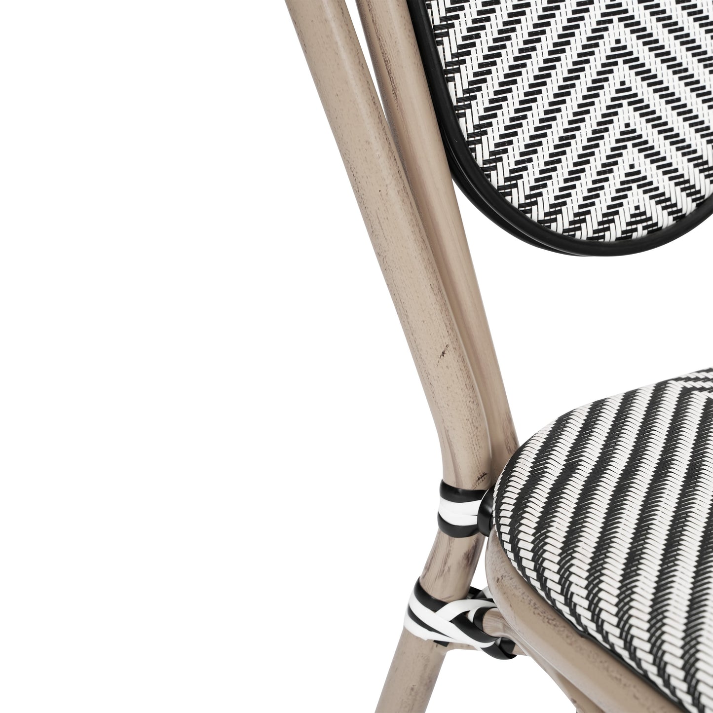 Marseille Indoor/Outdoor Commercial Thonet Bistro Stacking Chair, Textilene and Bamboo Print Aluminum Frame