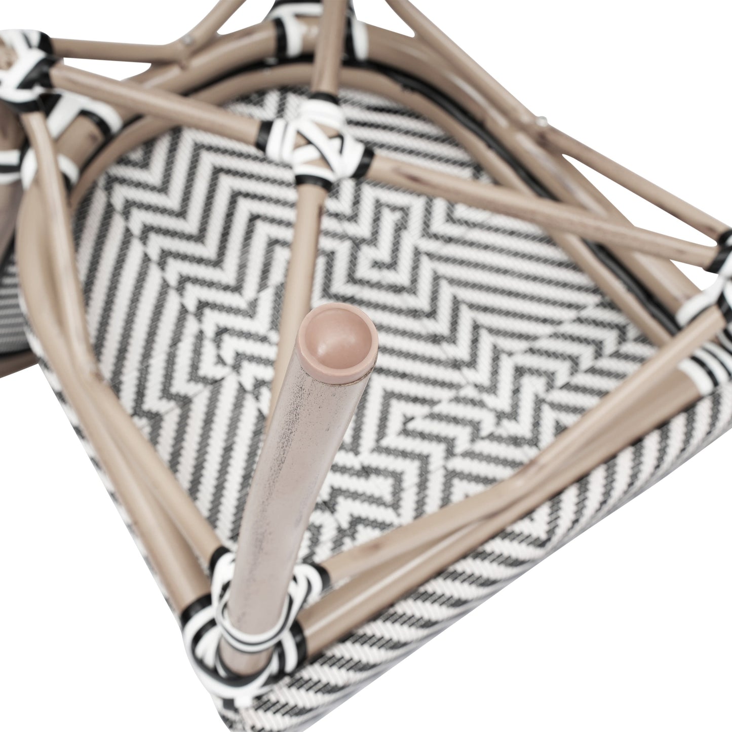 Marseille Indoor/Outdoor Commercial Thonet Bistro Stacking Chair, Textilene and Bamboo Print Aluminum Frame