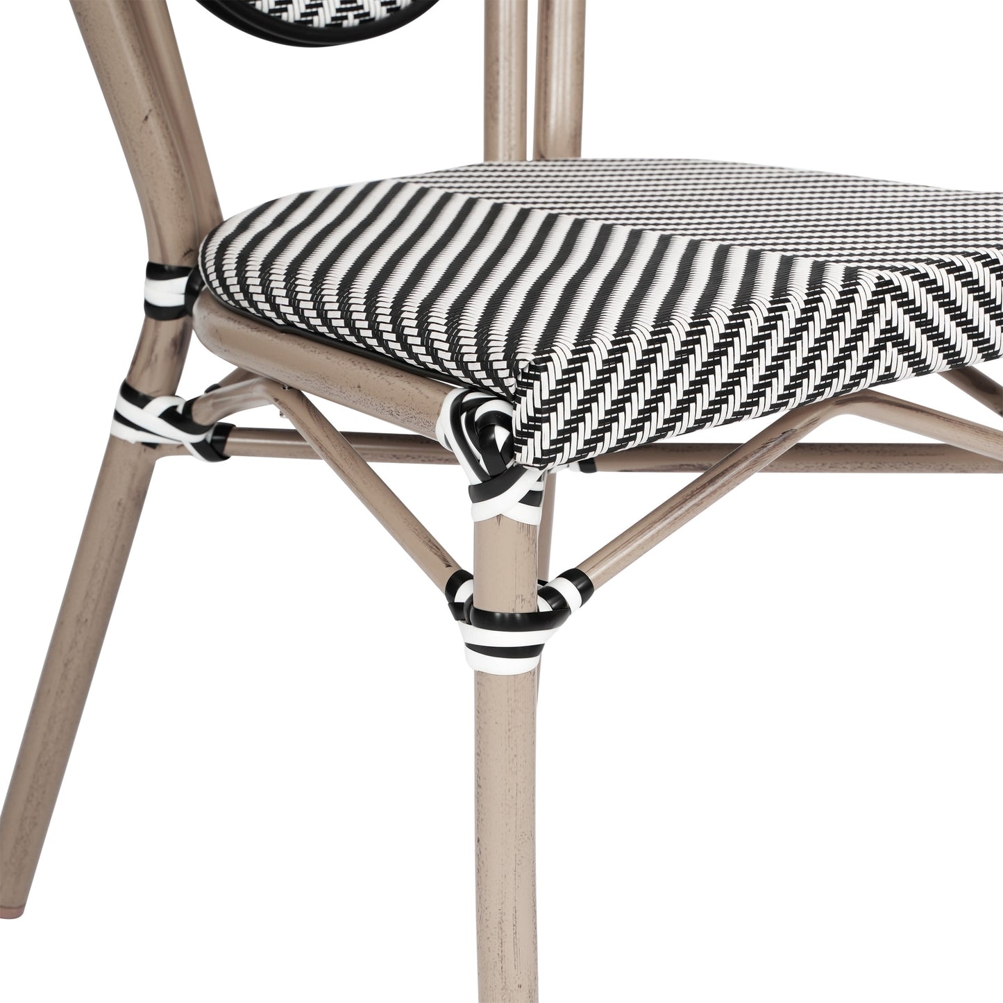 Marseille Indoor/Outdoor Commercial Thonet Bistro Stacking Chair, Textilene and Bamboo Print Aluminum Frame