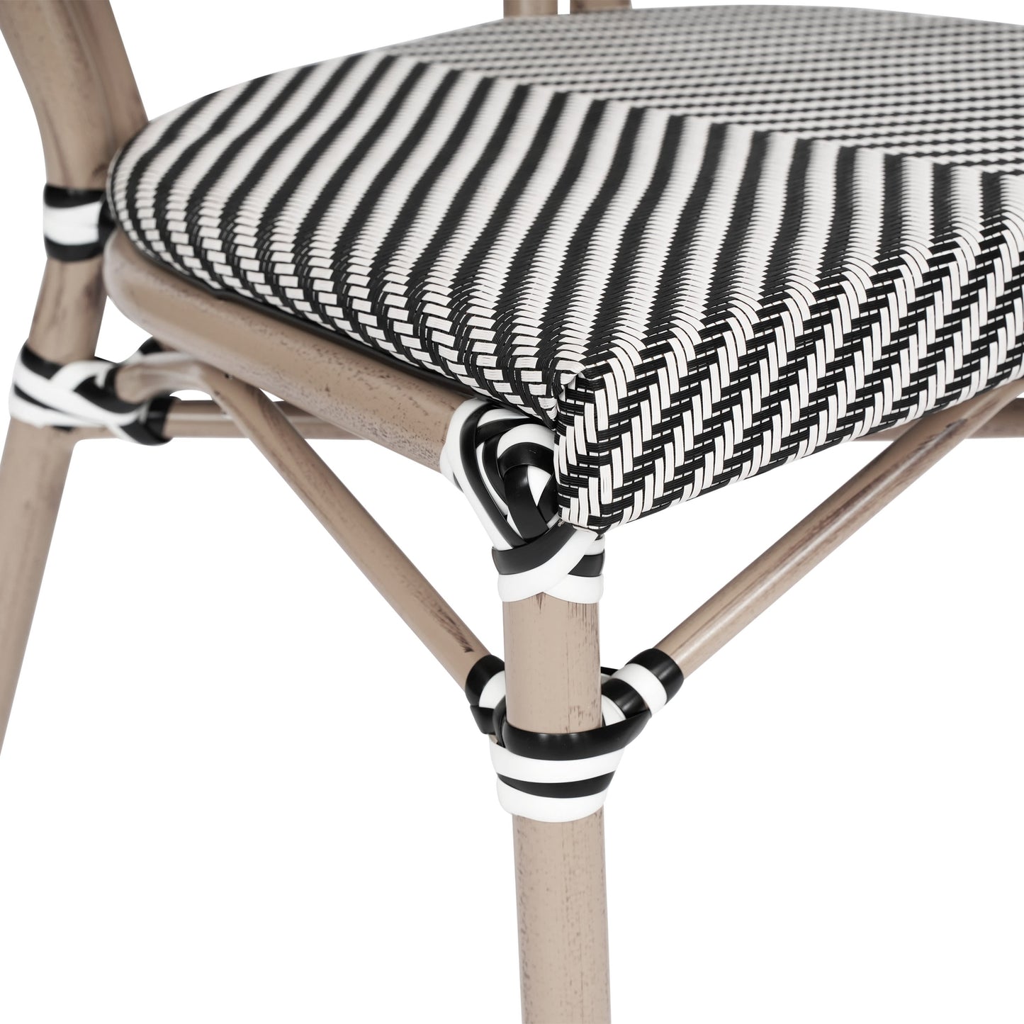 Marseille Indoor/Outdoor Commercial Thonet Bistro Stacking Chair, Textilene and Bamboo Print Aluminum Frame