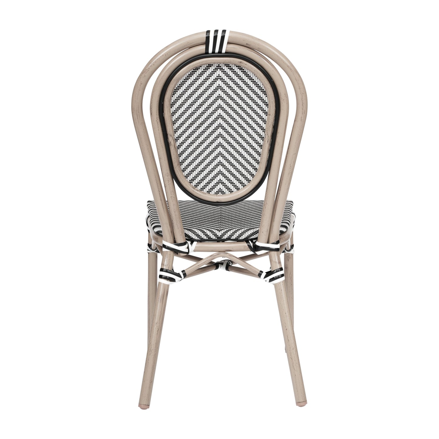 Marseille Indoor/Outdoor Commercial Thonet Bistro Stacking Chair, Textilene and Bamboo Print Aluminum Frame