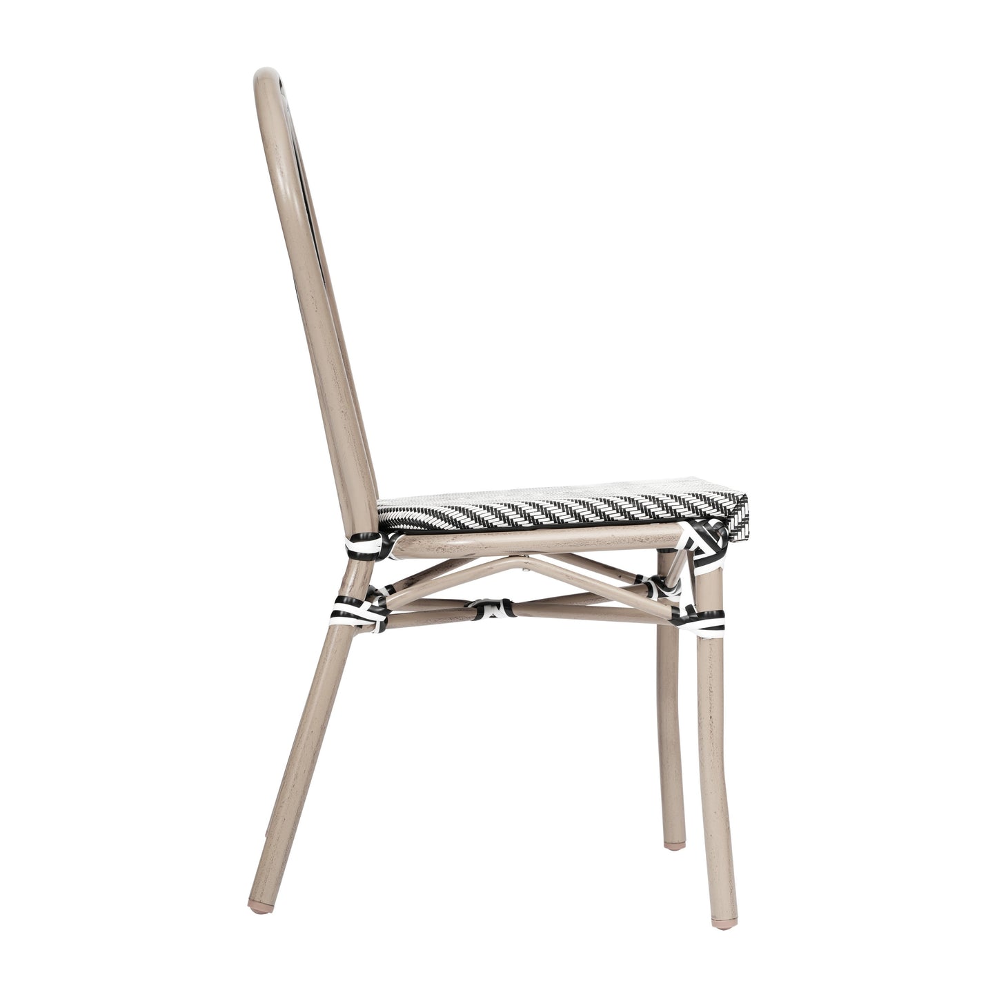 Marseille Indoor/Outdoor Commercial Thonet Bistro Stacking Chair, Textilene and Bamboo Print Aluminum Frame
