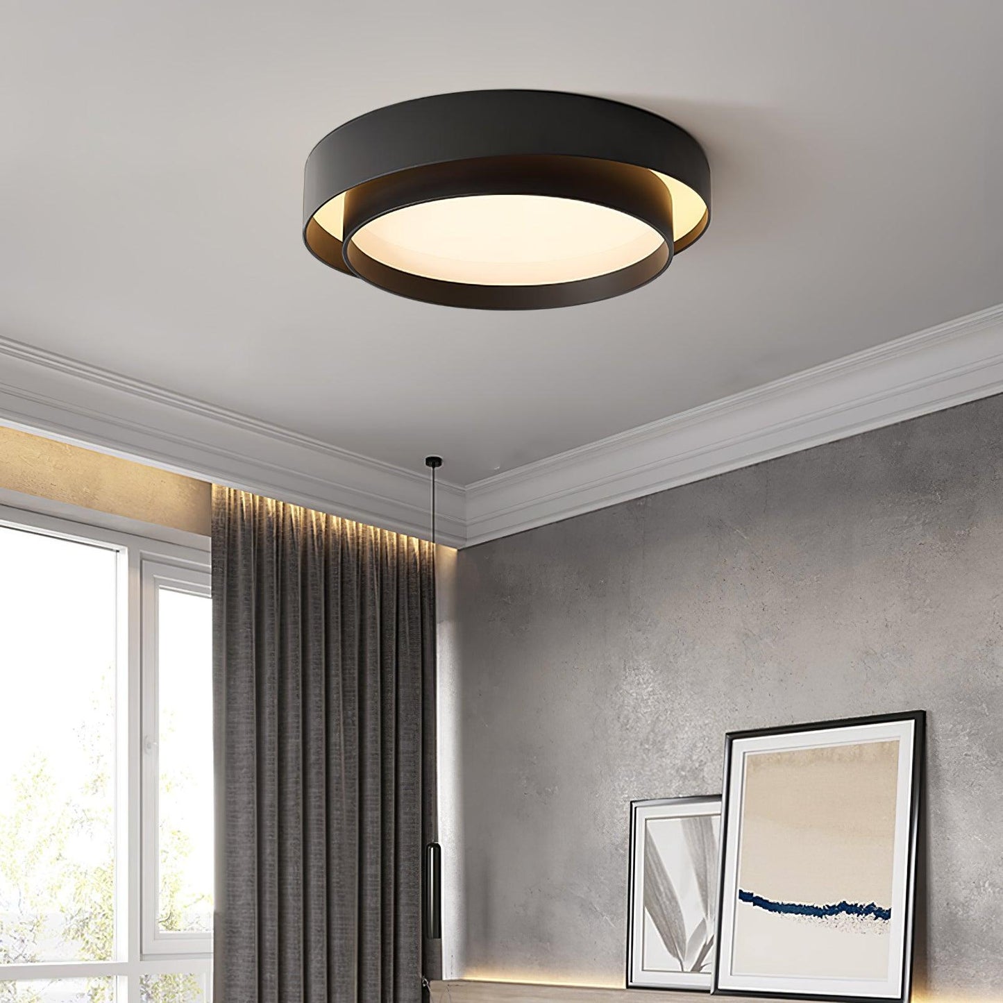 Modern Flush Mount Ceiling Light With Floating Ring Diffuser