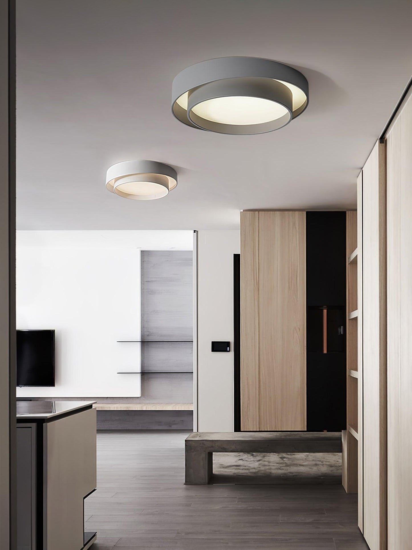Modern Flush Mount Ceiling Light With Floating Ring Diffuser