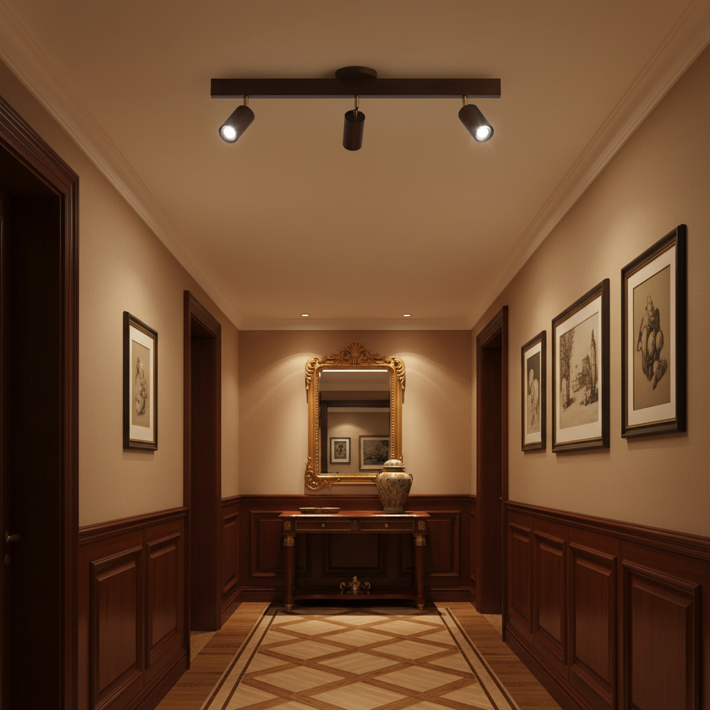 Adjustable Wood Bar Multi-Spot Ceiling Light With Pivot Spotlights