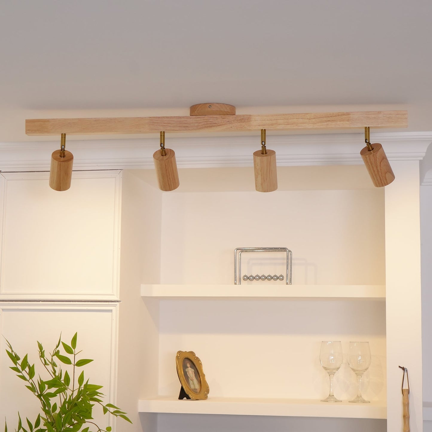 Adjustable Wood Bar Multi-Spot Ceiling Light With Pivot Spotlights