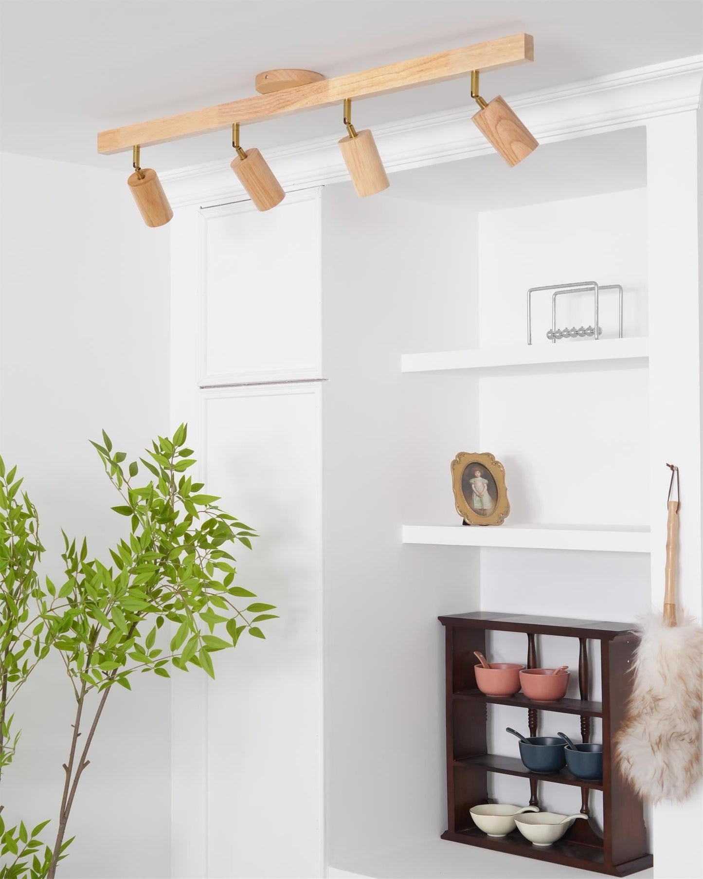 Adjustable Wood Bar Multi-Spot Ceiling Light With Pivot Spotlights