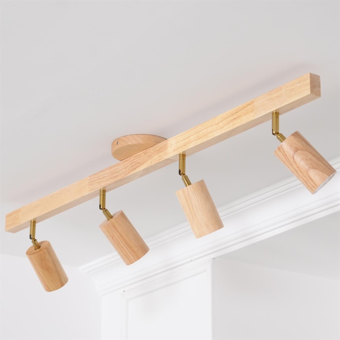 Adjustable Wood Bar Multi-Spot Ceiling Light With Pivot Spotlights
