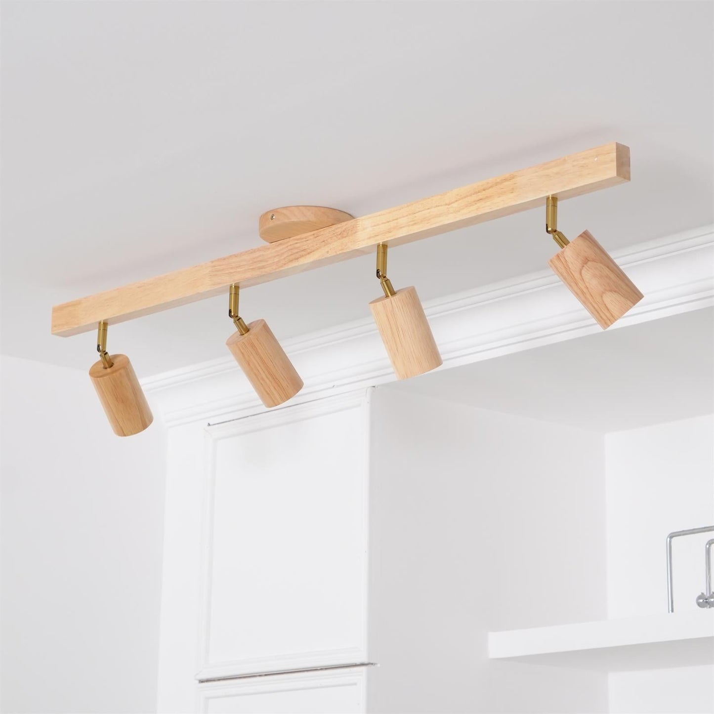 Adjustable Wood Bar Multi-Spot Ceiling Light With Pivot Spotlights